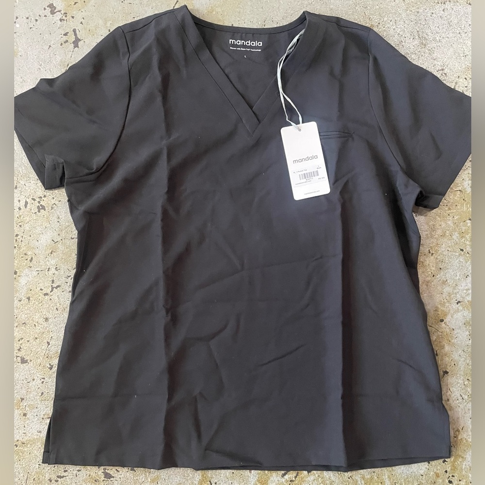 Mandala Black Scrub Top with 1 Chest Pocket Size Large